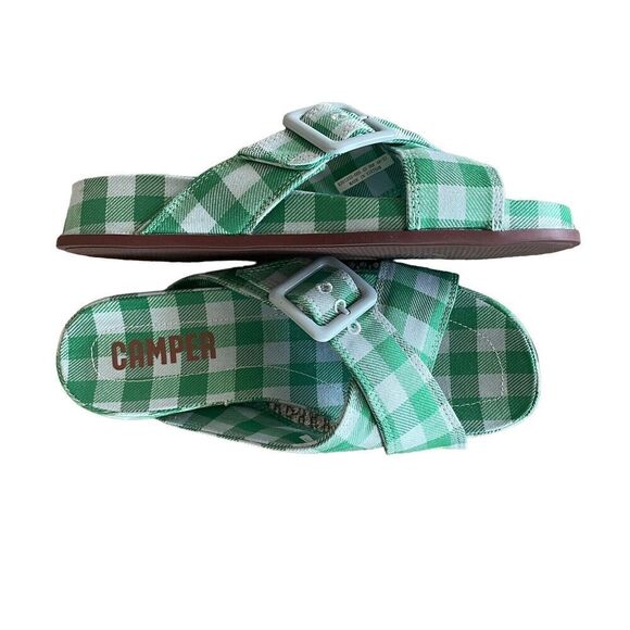 CAMPER Atonic Women's Size EU 36/US 5-6 Green Blue Cross-Strap Flat Slide Sandal - Picture 1 of 7